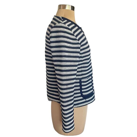 Rabe Navy White Striped Full Zip Cardigan Sweater Sz 8 Nautical Coastal Preppy - Picture 3 of 8